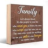 PUVOXHO Family Isn't Always Blood It's The People in Your Life Wooden Sign Desk Decor, Thanksgiving Wooden Box Block Sign for Home Office Farmhouse Bedroom, Thank You Gifts for Mom Dad Grandma Grandpa