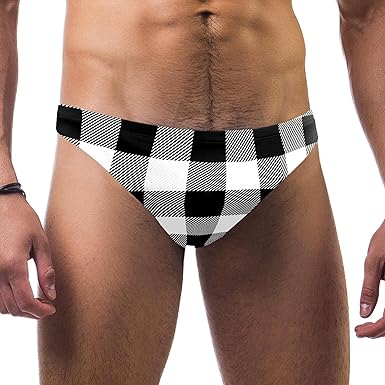 Traje de baño cuadrado para hombre, diseño escocés, blanco y negro