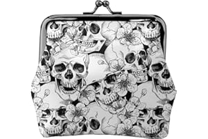 WOEZKEX Kiss-Lock Coin Purse For Women Change Purses Small Coin Pouch Mini Change Holder Tiny Coin Wallet (flowers cherry black white floral skulls)