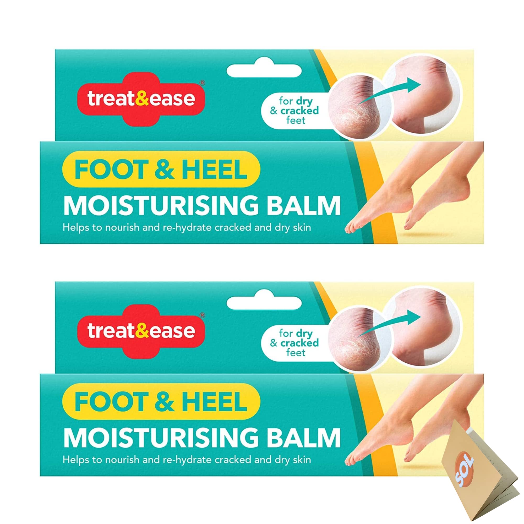 SOL 2pk Moisturising Foot Cream for Cracked Heels & Dry Skin - Nourishing Heel Balm, Soothes Rough Feet, Aloe Vera Scent, Softens Chapped Skin, Suitable for All Ages, 200g Total for Intense Hydration