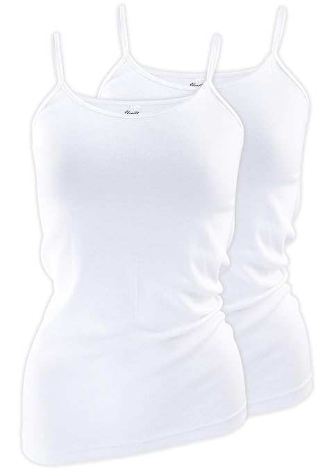 Yenita 2-4-6 oder 8 Stück Damen Spaghetti Top - Unterhemden mit dezent glänzender Satinbandeinfassung