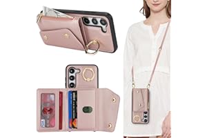 Lipvina for Samsung Galaxy S23 Case with Card Holder and Strap - Zipper Pocket,Crossbody Lanyard Strap,Credit Card Holder,Stand Ring,Cute Phone Wallet Case for Women(Rose Gold,6.1 Inch)