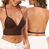 Low Back Bras for Women-Seamless Invisiable Backless Bras-Wireless Triangle Bralette Low Cut Open Back Multiway Halter Bra