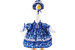 REGINARY Christmas Porch Goose Outfit for 23" Lawn Statue Winter Holiday Goose Costume Snowflake Plaid Dress Wig Hat Necklace(Snowflakes,Navy Blue)