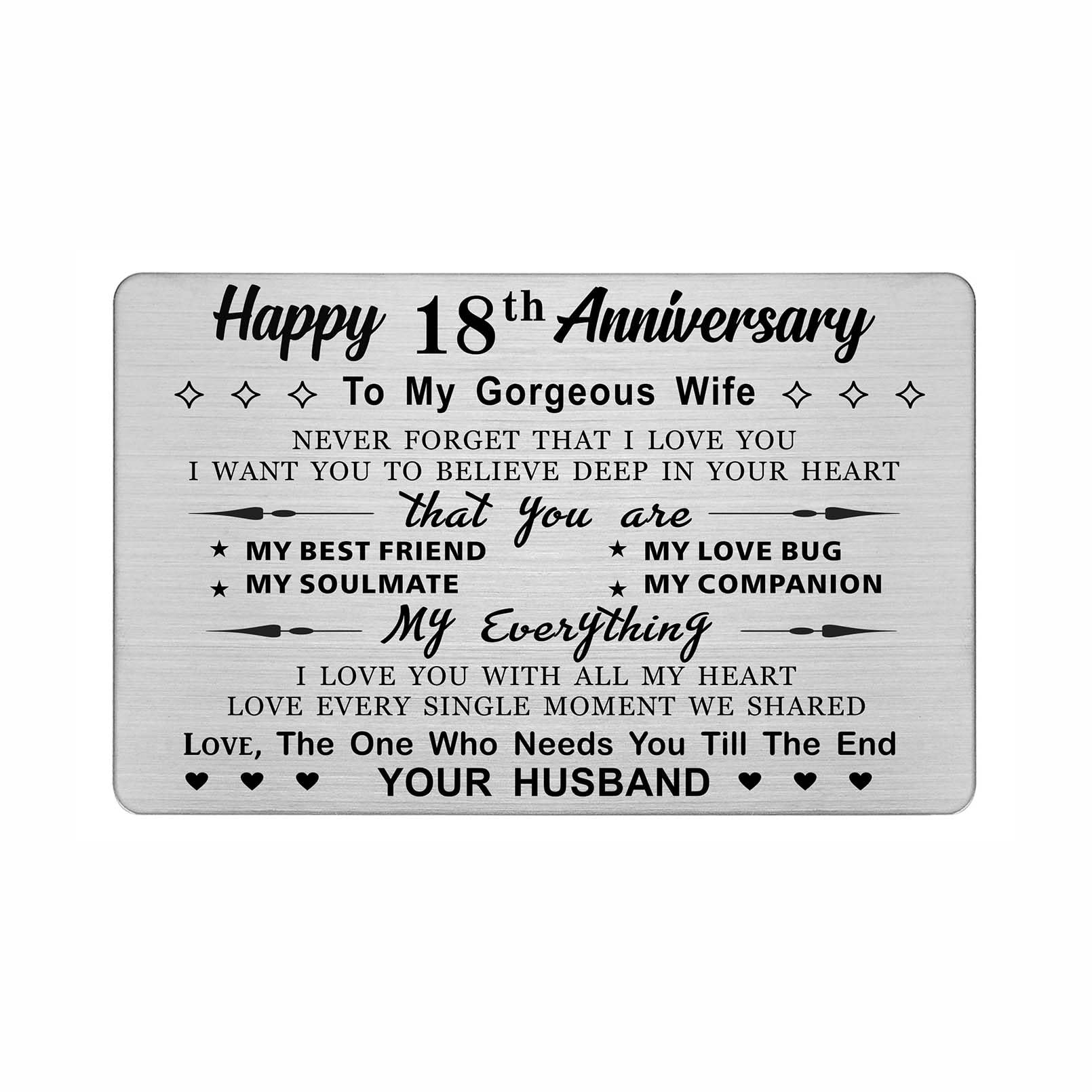 DEGASKEN 18th Wedding Anniversary Card Wife, Need You Till The End, 18 Year Gifts Stainless Keepsake Greeting Card for Her