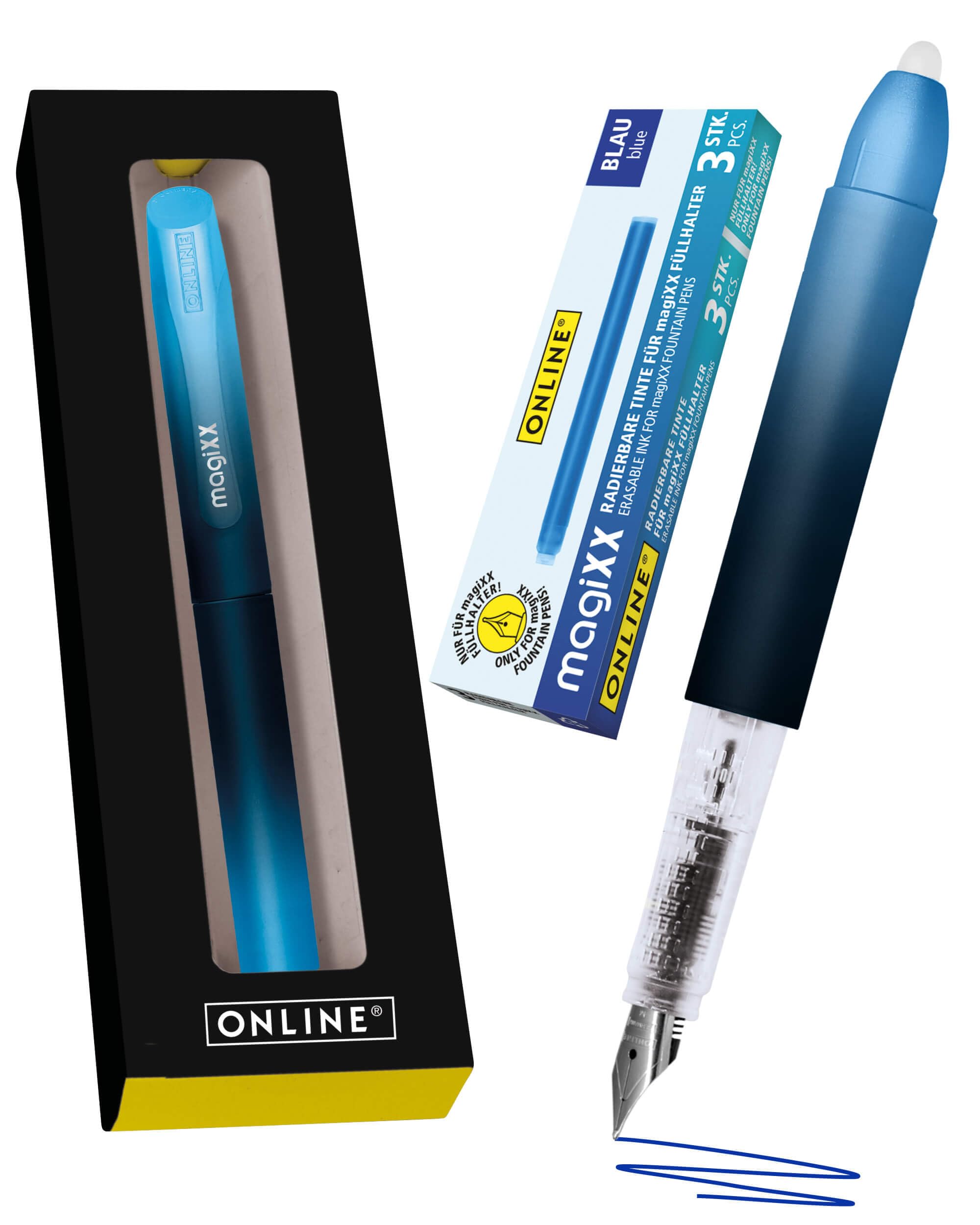 Online Füllhalter magiXX Deep Ocean I Füller mit radierbarer, blauer Tinte I inkl. 4 magiXX Patronen I Schreiben, radieren & korrigieren in einem I Füllfederhalter als Geschenk für Schule & Uni