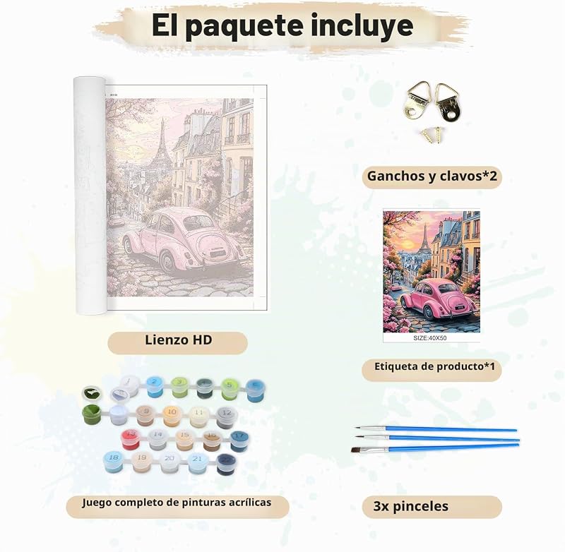 Pintar por Numeros Adultos París al atardecer, DIY Painting by Numbers Kits Cuadros por Numeros, Pintura de Bricolaje Sobre Lienzo con Pinceles Decoración para el Hogar 40x50cm(sin marco) — foto 7 de 7