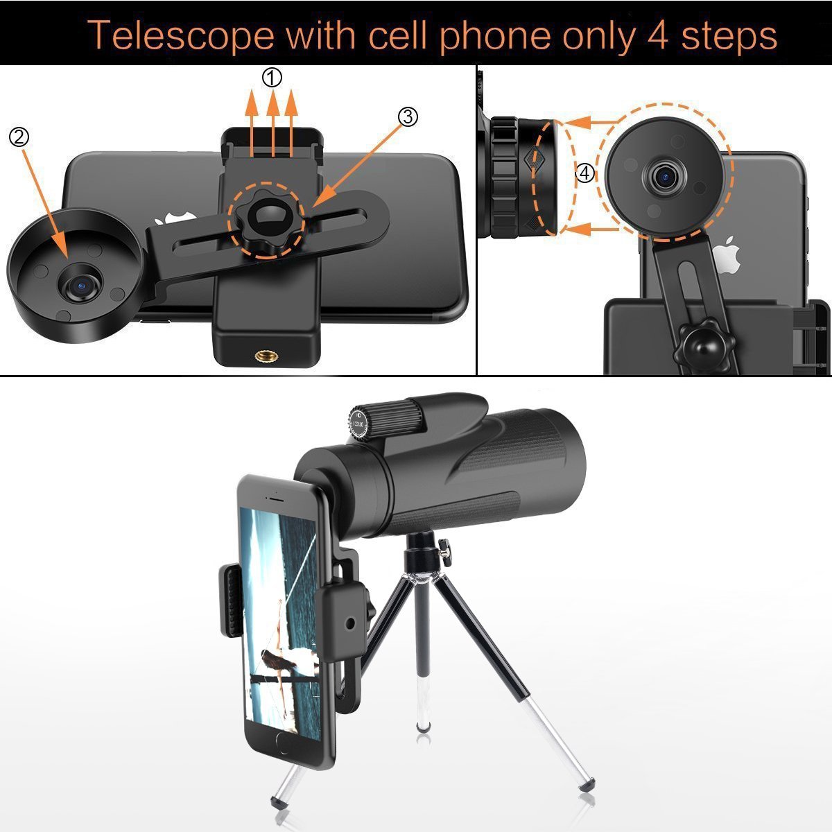 Metalbay High Power Monocular Telescope 12×50 Waterproof Monocular Scope with Tripod Smartphone Holder, HD Wide Angle BAK7 Prism Scope, Low Light Night Vision for Bird Watching Hunting Hiking Outdoor