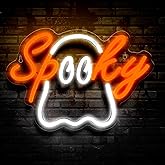 Halloween Ghost Neon Sign Acrylic LED Spooky Light Sign Cute Ghost Wall Hanging Neon Widow Door Light for Halloween Party Bedroom Bar Cave Room Decor
