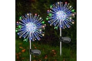 YAAFEN Solar Garden Lights Outdoor, 2 Pack 120 LED Twinkling Firework Lights Decorative with 2 Modes, Outdoor Waterproof Solar Starburst Light for Outside Yard Pathway Garden Decor, Multicolor