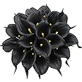 Duovlo 20pcs Calla Lily Bridal Wedding Bouquet Lataex Real Touch Artificial Flower Home Party Decor (Black)