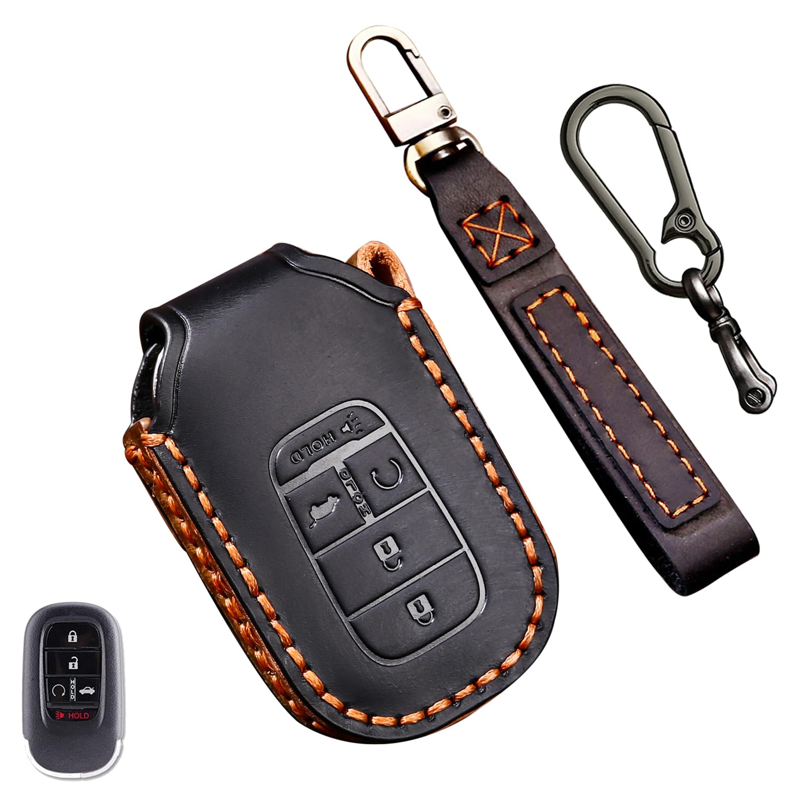 Photo 1 of Aoocar 2022 2023 2024 2025 2026 Leather Key Fob Cover, Compatible with Honda Accord Civic HR-V CR-V Pilot Sport SI EX EX-L Touring, No Screw Design Retro Style Smart Key Protector, 4/5 Button(Black)