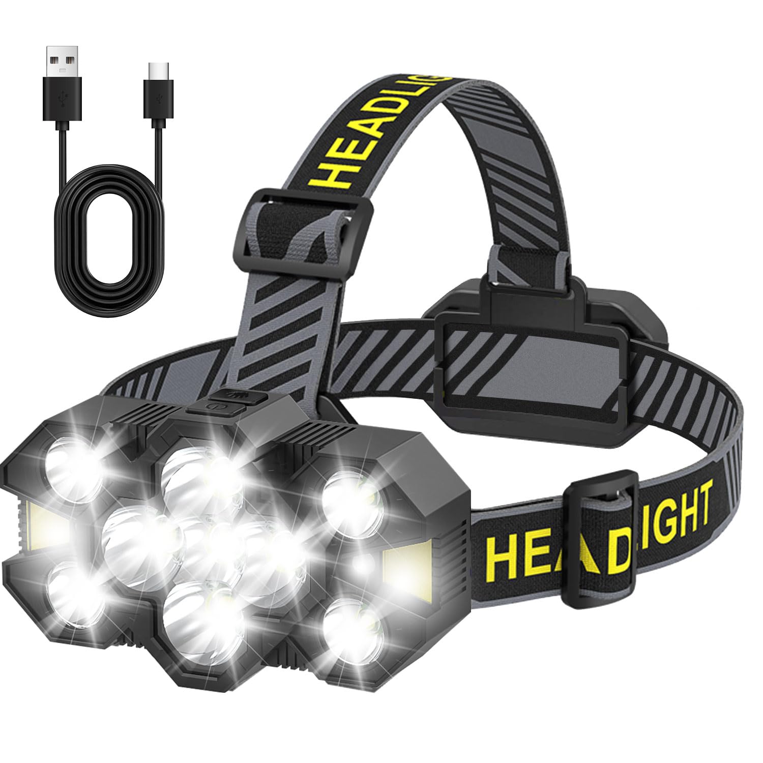 MOXTOYU Rechargeable Headlamp with Enhanced 11 LEDs, 25,000 Lumens Ultra Bright Headlight, 12+12 Modes, Waterproof, Gesture-Sensing Hands-Free Light for Camping, Running, Fishing, and Hiking