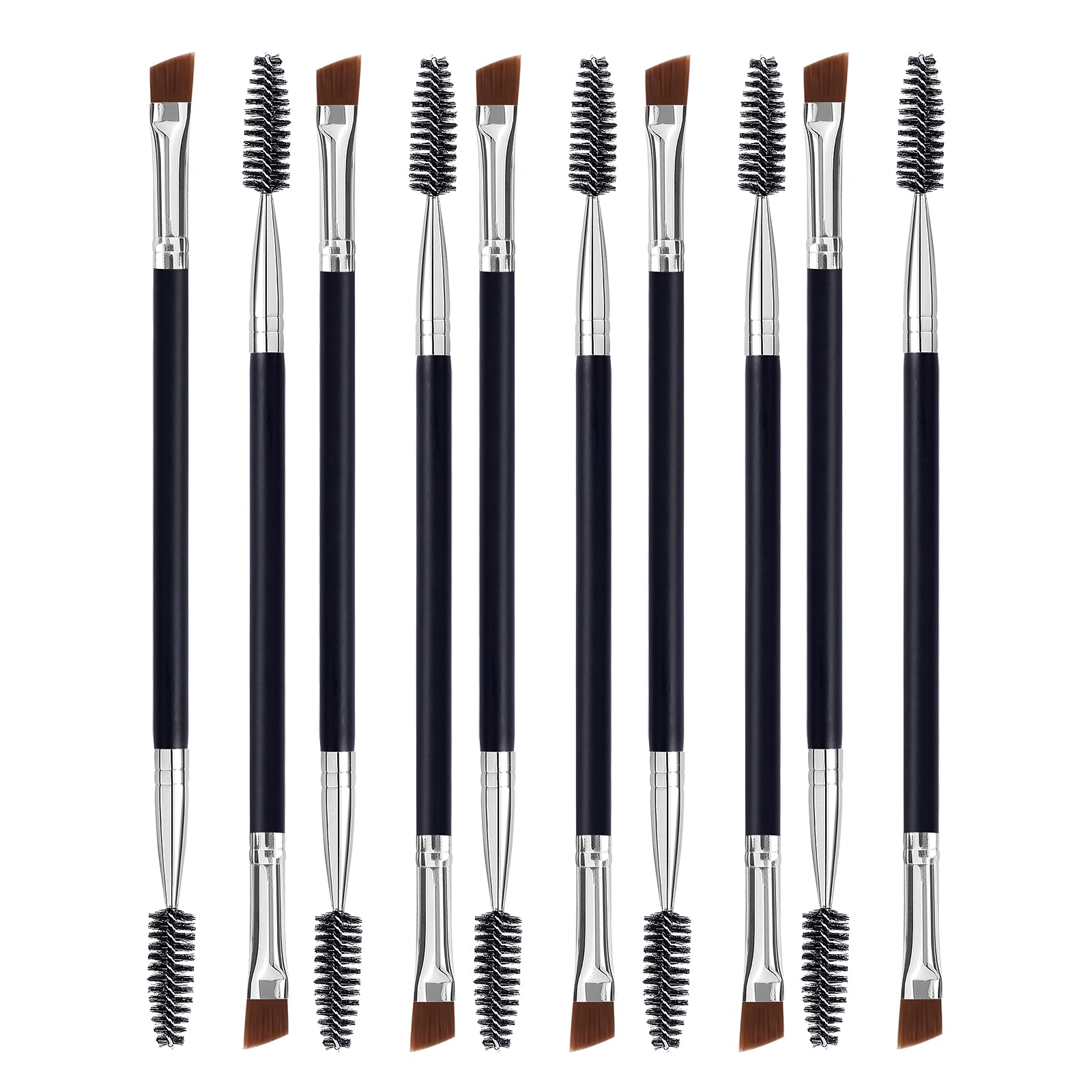 Duo Eyebrow Brush Set - Angled & Spoolie Brushes, Eyelash Comb - 10 Pcs — image 1