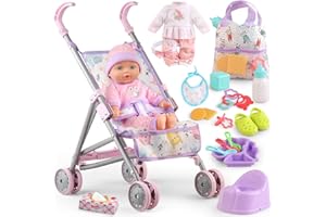 Baby Doll with Stroller Set for Realistic Pretend Play for 3 4 5 6 7 Year Old Toddler Girls Gifts. Baby Stroller Toys include