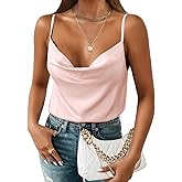 Aoulaydo Women's Spaghetti Straps V Neck Satin Camisole Cowl Neck Cami Tank Top Silk Camisole Sleeveless Blouses