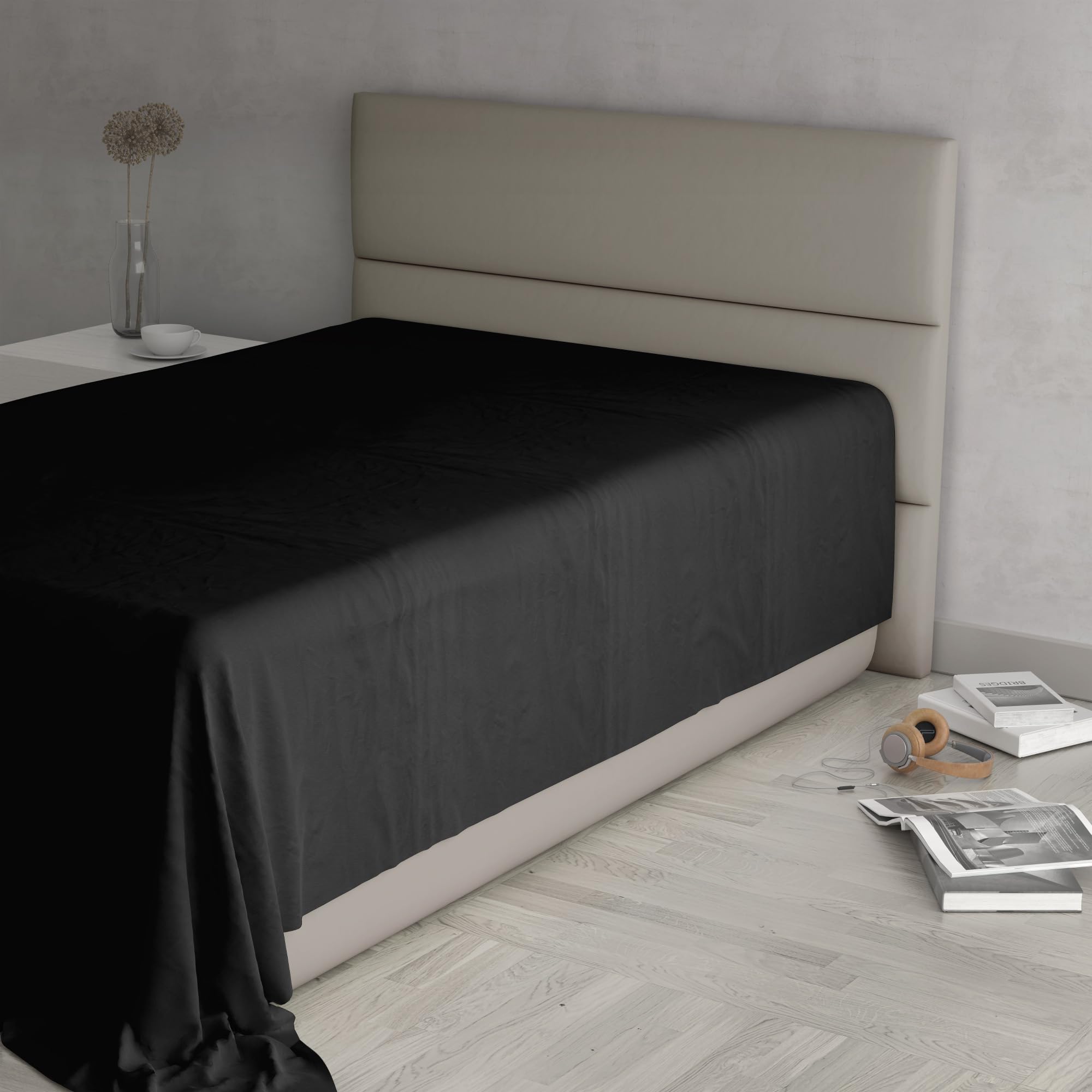 MAX COLOR Flat Sheet, 100% Cotton, Plain, Black, Single 150 x 300 cm