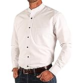 Traditional Irish Grandfather Shirt, Men's Casual Long Sleeve Button Down Poplin Style Dress Shirt with Band Collar