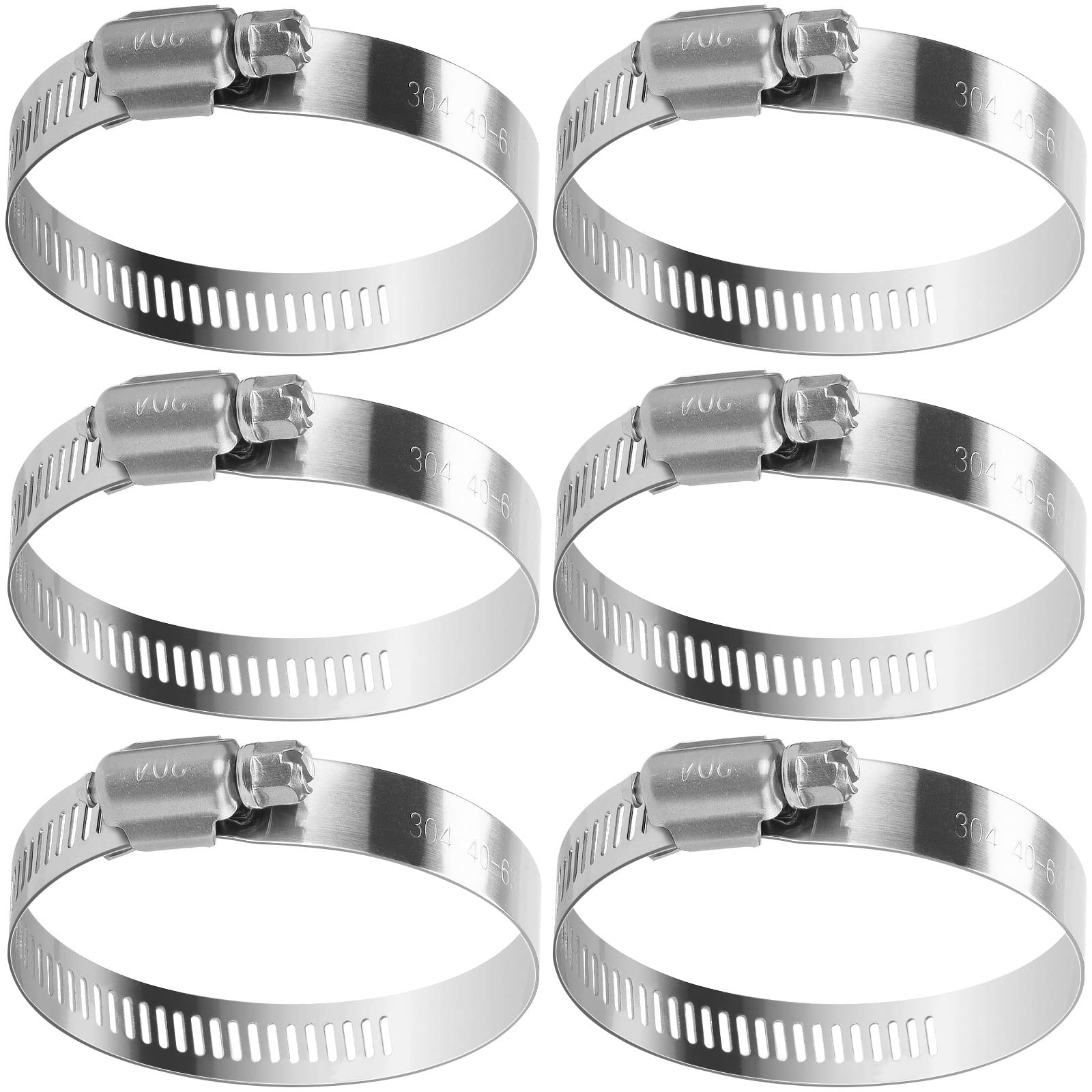 drado Jubilee Hose Clips 40-63mm Stainless Steel Pipe Clamps, 6 Pack Worm Drive Hose Clips, Silver