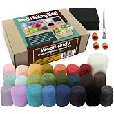 Woolbuddy Needle Felting Kit Starter Set, 24 Colors, White Core Wool &amp; Tool | Needle Felting Kit (Owl, Frog, Fox, Shark, Bee and Ladybug, Penguin), Handmade Wool Roving, Felting Needles &amp; Instruction