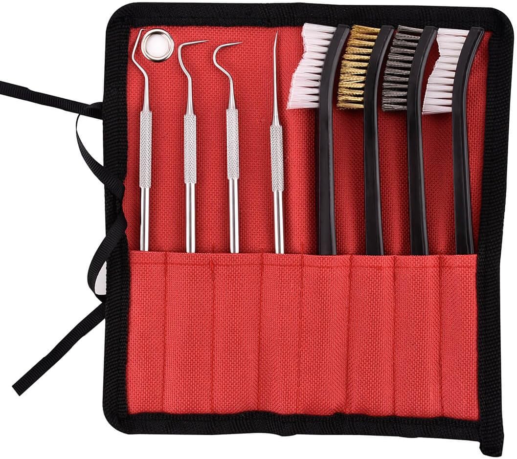 Xage Gun Cleaning Brush Set - 4 Pieces Double-Ended Brushes and 4 Pieces Stainless Steel Gunsmith Armorer Pick Set for Pistol/Shotgun/Rifle