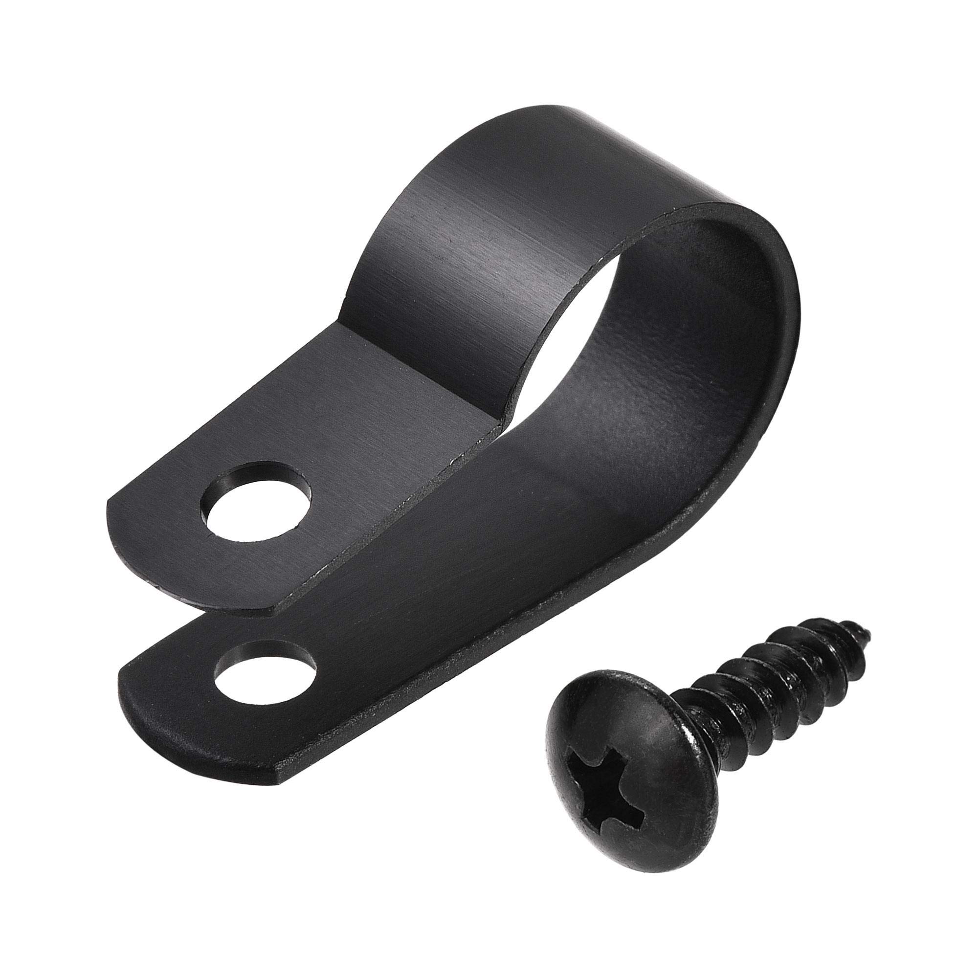 sourcing map 16mm Nylon R Type Cable Clip Wire Clamp with Screws Black 50pcs