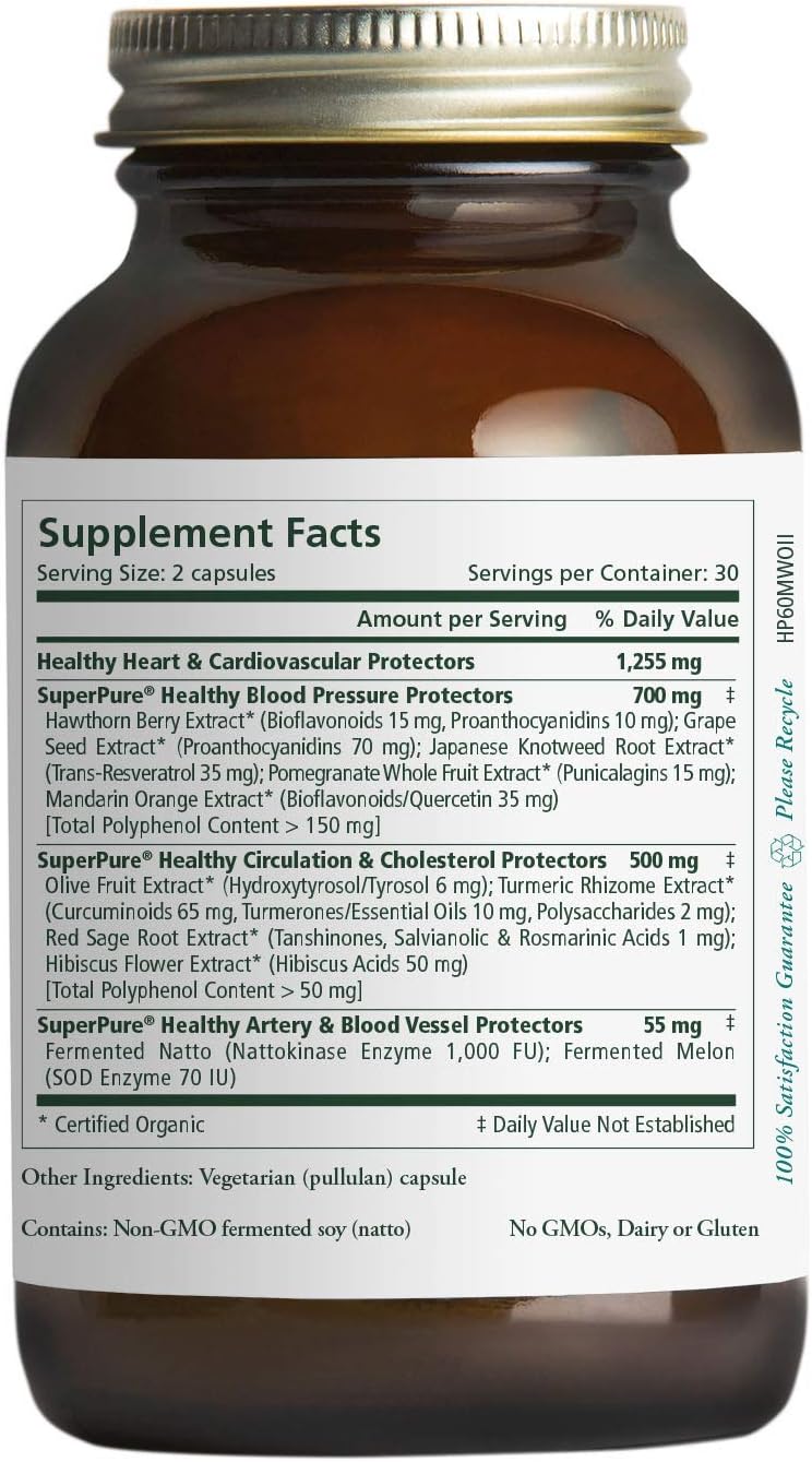 Pure Synergy Organic Heart Protector (60 Capsules) Complete Heart Supplement w/ Hawthorn, Curcumin, Nattokinase: Health & Personal Care