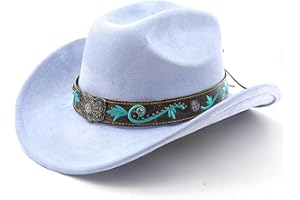 He&Yingmin Cowboy Hat for Women Men with Embroidery Belt Wide Brim Western Suede Hat for Cowboys and Cowgirls