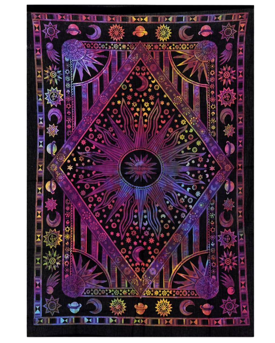 THE ART BOX Purple Celestial Sun and Moon Tapestry – Mandala Wall Hanging for Bedroom & Living Space