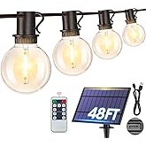 Mlambert 48Ft Solar String Lights, Outdoor Waterproof Patio Lights with 18 Shatterproof G40 Bulbs(1 Spare), Led Light for Backyard-Black Wire