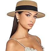 Straw Boater Summer Sun Hat - Wide Brim Fedora Panama Summer Beach Hat for Men Women(Size:Large)