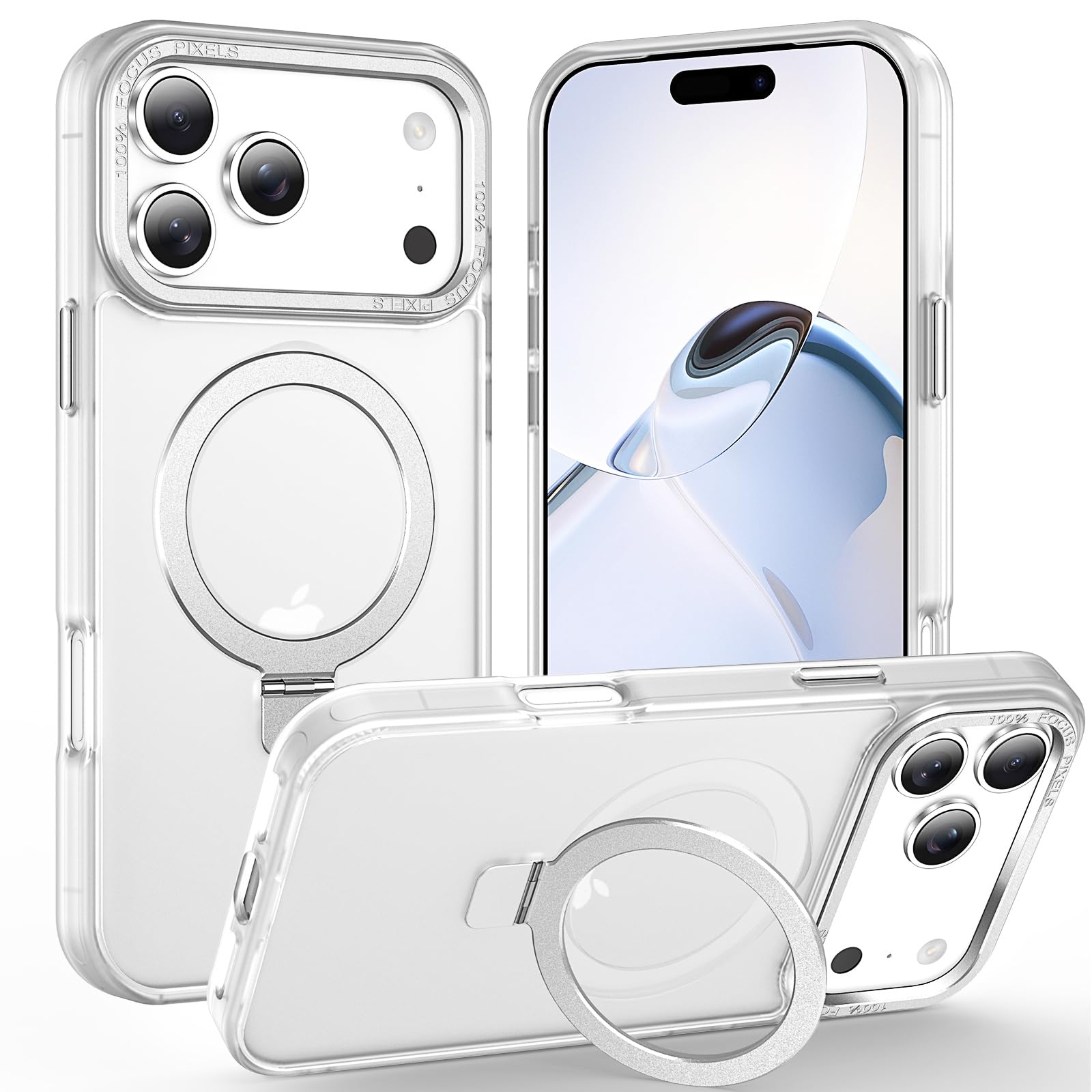 Photo 1 of Lufanbis Magnetic for iPhone 17 Pro Case with Ring Stand, [10 FT Drop Protection] [Velvety Touch] Slim Translucent Matte Back Shockproof Phone Case for iPhone 17 Pro 6.3'', Frosted White