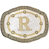 Seternaly Large Golden Initial Belt Buckle Western Cowboy Belt Buckle with Letter ABCDMRJ to Z for Men Women Boys Girls