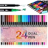 Dual Brush Markers for Adult Coloring Books, 24 Colored Fine Point Marker Pen for Back to School Supplies Bullet Journaling N