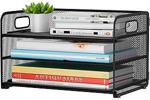 GDINDINFAN 3 Tier Paper Letter Tray Organizer for Desk, Mesh File Folder Document Organizer with Handle for Home Office Supplies Desktop Accessories, Black