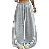 SHENHE Women's Baggy Sweatpants Wide Leg Striped Drawstring Loose Barrel Sweatpants Trousers