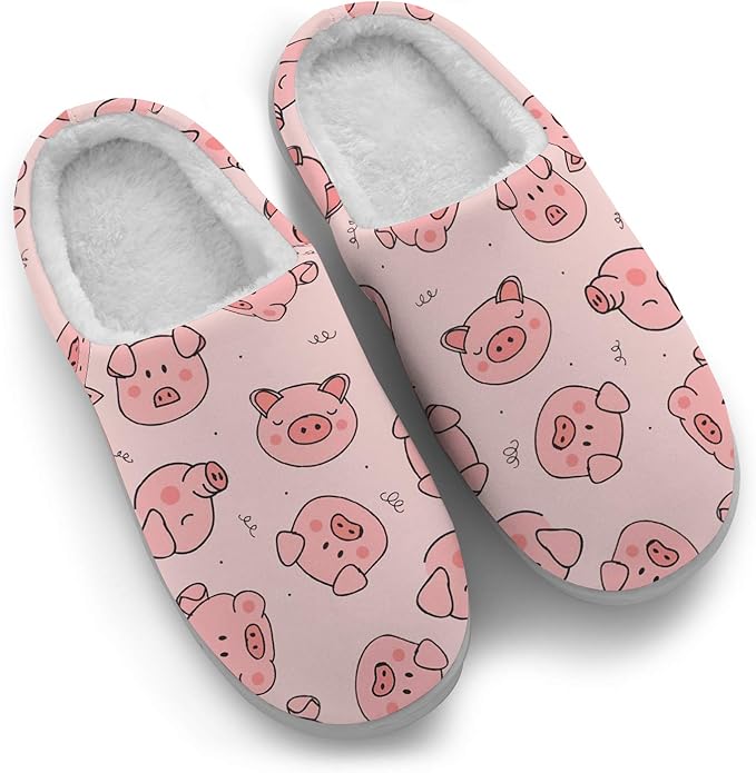 Cute Pig Slippers for Women Men Fuzzy Fleece Lining Slip on House Slipper Pink Pig