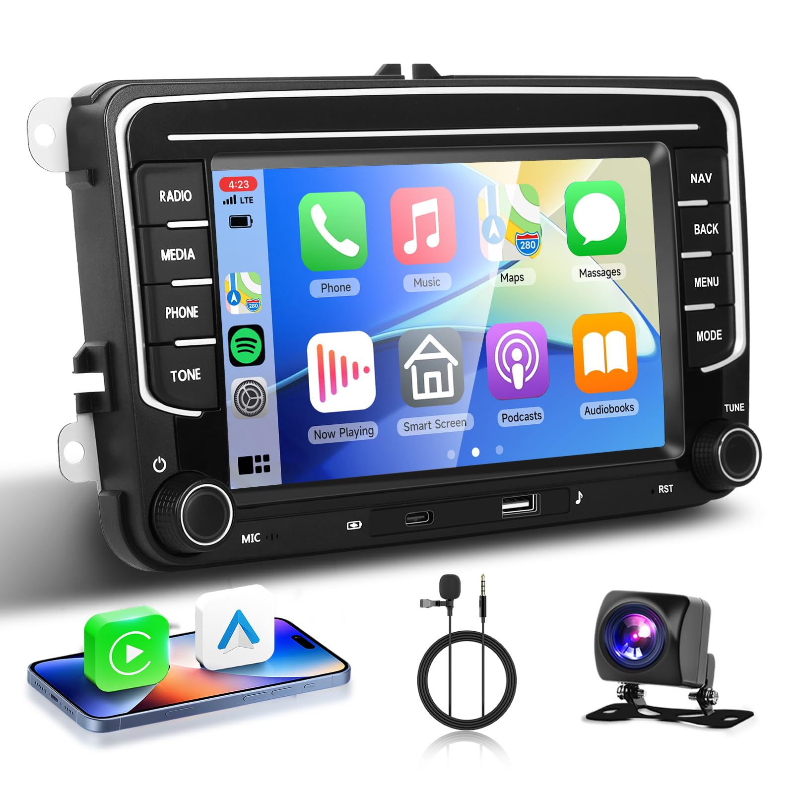 Photo 1 of 4+64G for VW Volkswagen Jetta Golf Passat Tiguan Seat Touran Skoda Wireless CarPlay Car Stereo,7” Android Auto IPS,Android Car Radio,32EQ DSP,Bluetooth5.0,GPS,FM,WiFi+Backup Camera for Jetta Radio