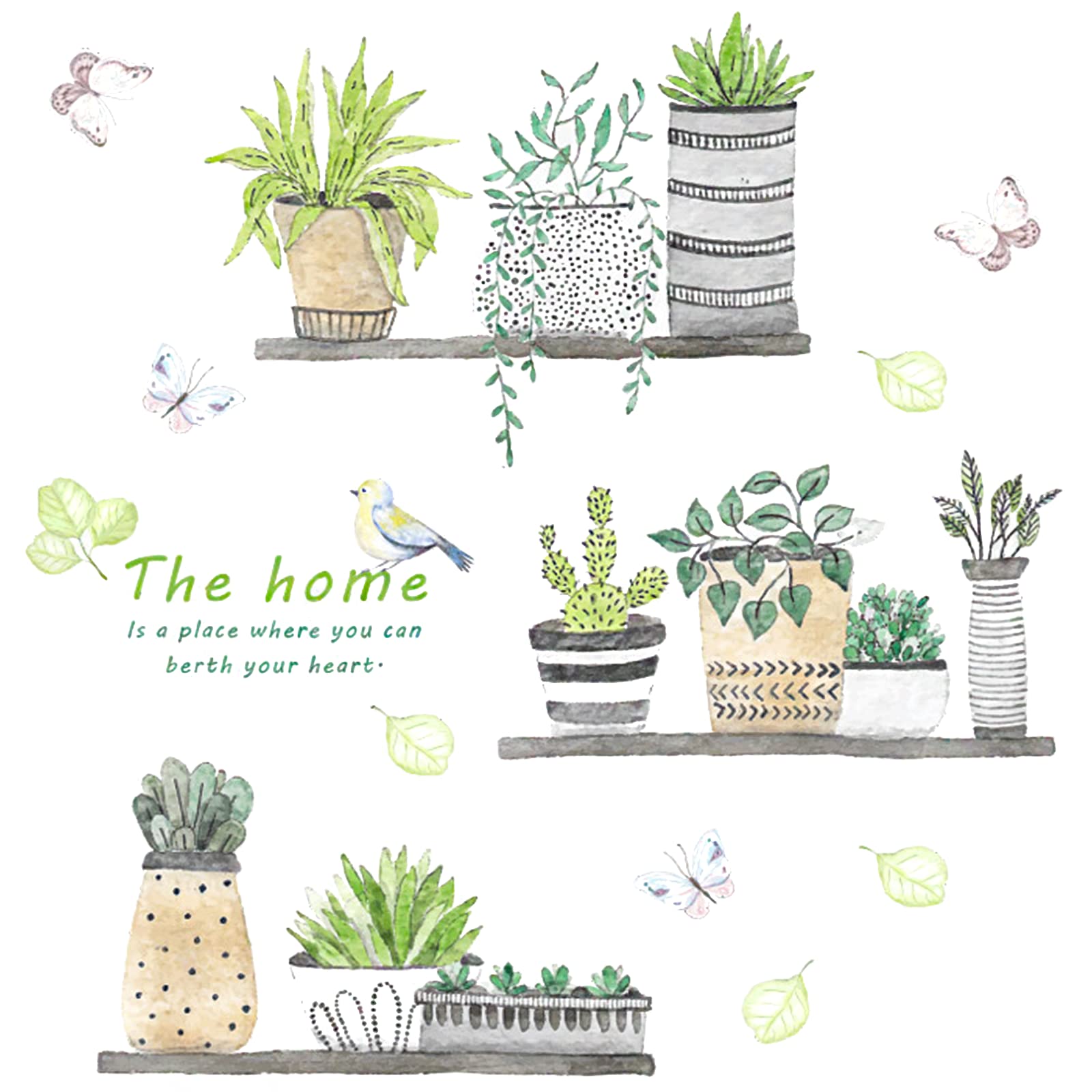 2 Set Plant Wall Decals Kitchen Wall Stickers Wall Decor Murals for Bathroom Bedroom Living Room Wall Art Decal Boho Tree Wall Decal Room Decor 3D Wall Art Decoration Peel and Stick — image 1