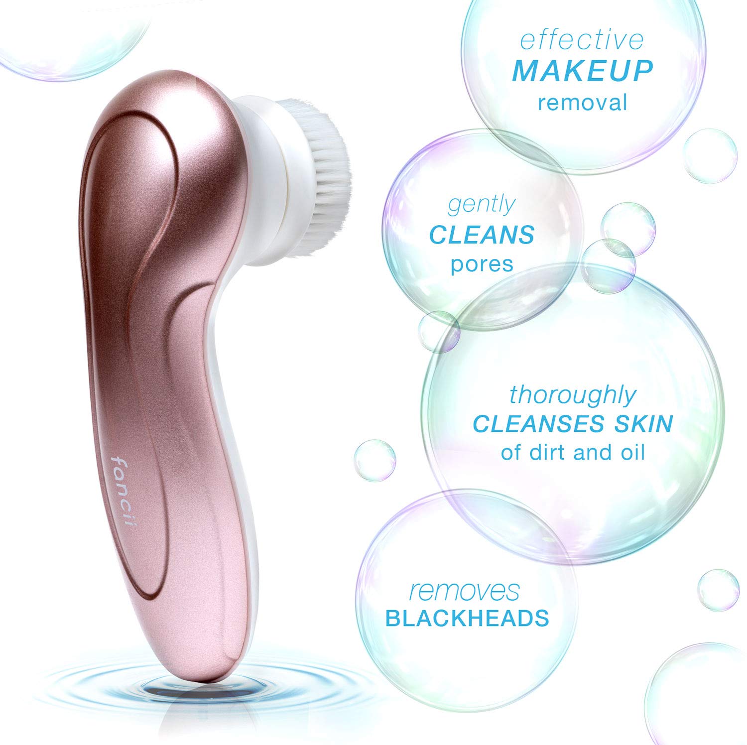 Waterproof Facial Cleansing Spin Brush Set with 3 Exfoliating Brush Heads - Complete Face Spa System by Fancii - Advanced Microdermabrasion for Gentle Exfoliation and Deep Scrubbing (Blush): Beauty