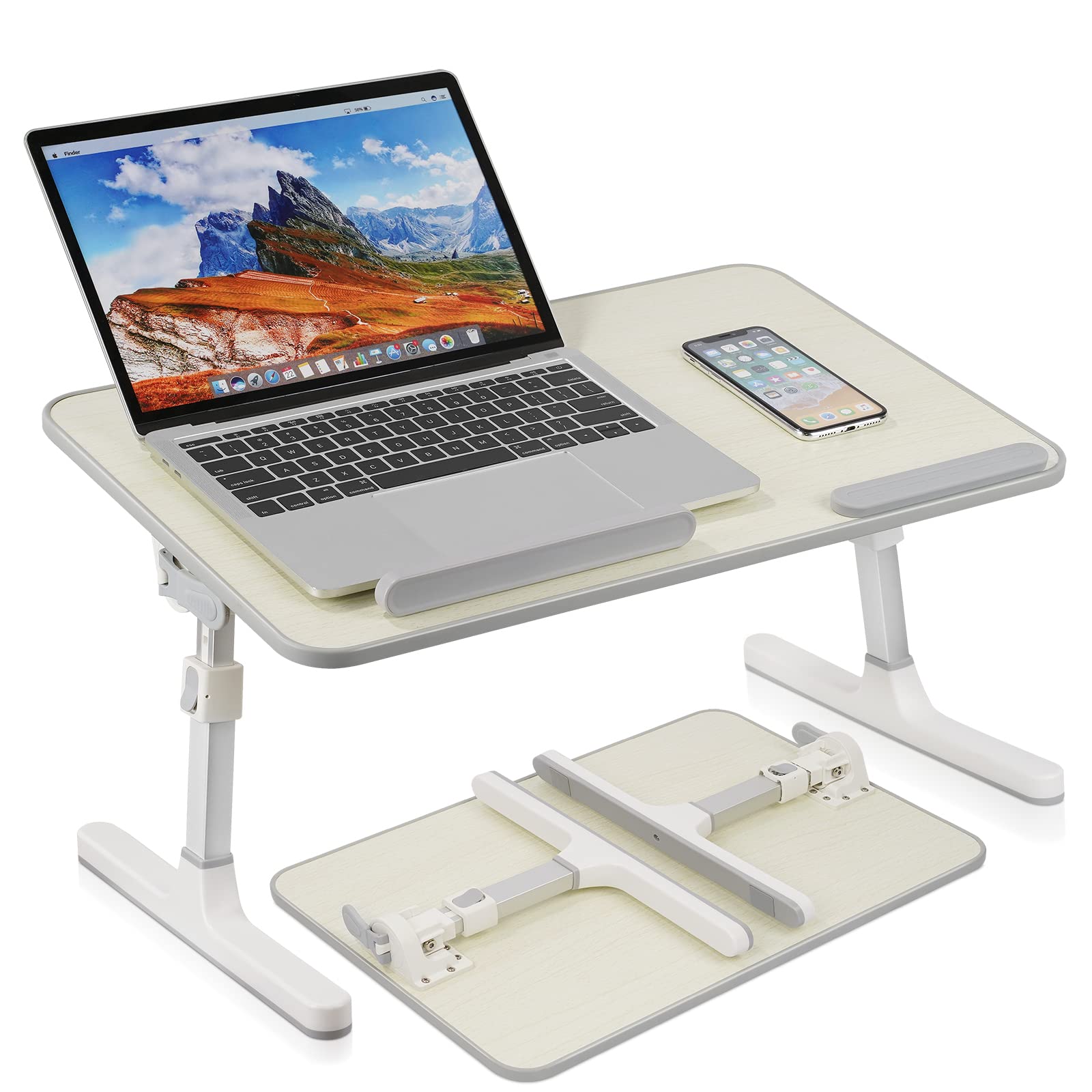 Height and Angle Adjustable Laptop Bed Table Stand Tray Lapdesk Foldable Breakfast Tray for Sofa, Bed, Terrace, Balcony, Garden，Beach