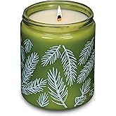 Hemlock Park Green Glass Wood Wick Candle Handcrafted with Natural Coconut Wax (Standard 8 oz, Foxtail Fir)