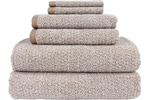 Everplush Diamond Jacquard 6 Pieces Bath Towel Set, Khaki