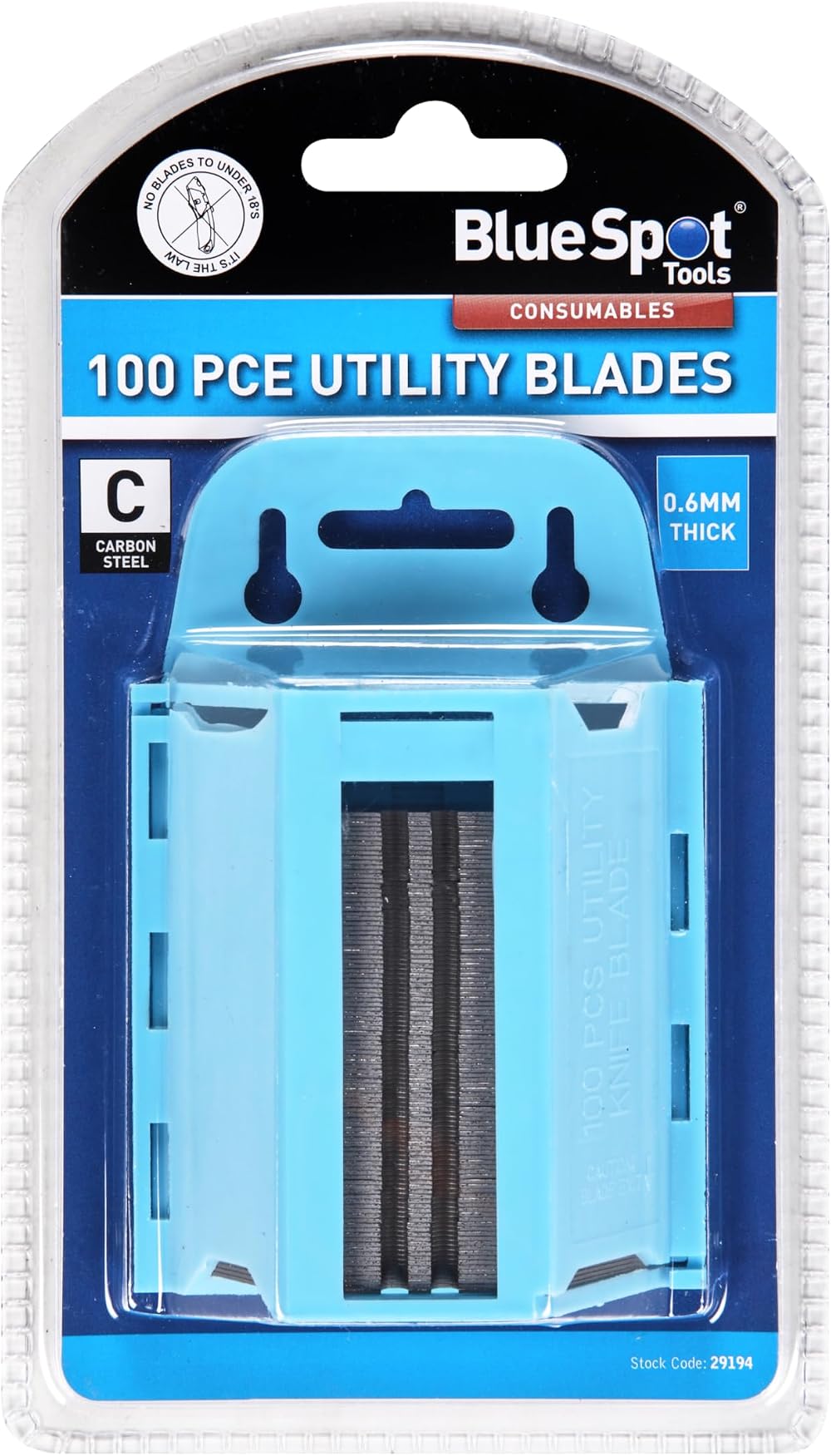 Blue Spot Tools 29194 100 PCE Utility Blades in Dispenser