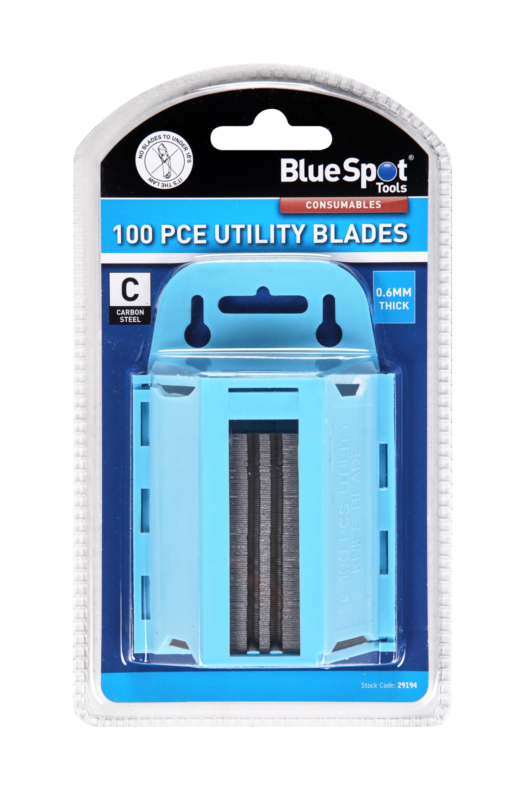 Blue Spot Tools 29194 100 PCE Utility Blades in Dispenser