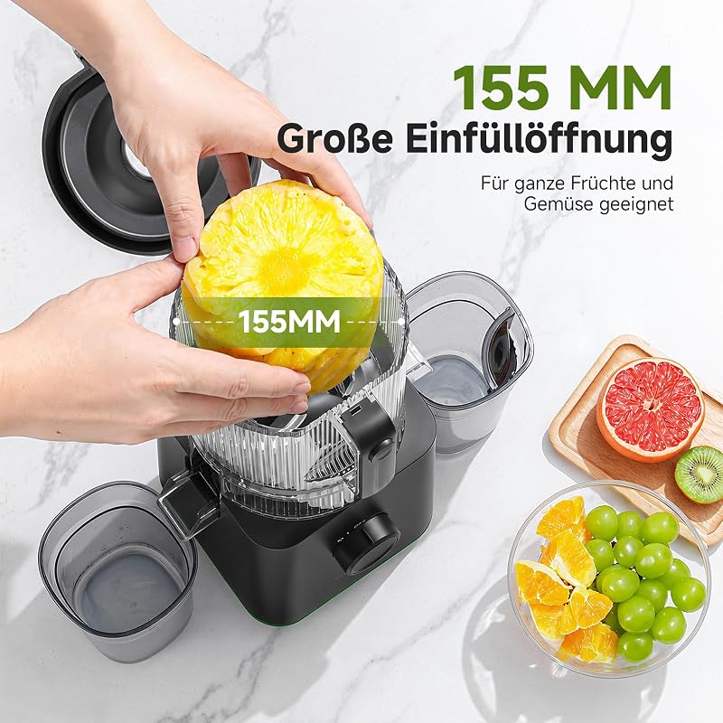 Entsafter 600W, Slow Juicer mit 155 mm Einfüllöffnung, Matt Schwarz
