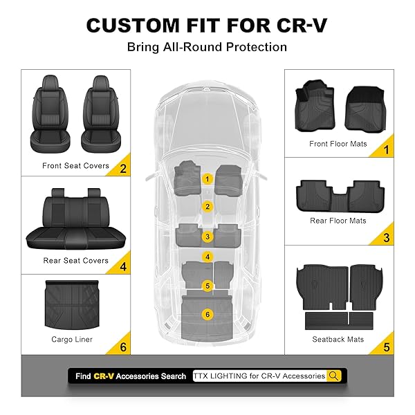 FLOOR MATS FIT FOR HONDA CRV 2023 2024 2025 2026 ALL MODELS (INCLUDE HYBRID) – TTX LIGHTING CR-V ALL WEATHER FLOOR LINERS & CARGO LINER WITH BACKREST MATS CAR MATS ACCESSORIES (FIT UPPER DECK)