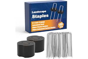 Whonline 100pcs 6 Inch Landscape Staples Set, 50pcs Garden Staples and 50pcs Gaskets, 11 Gauge Galvanized U-Shaped Pins Garden Ground Lawn Yard Fence Stakes for Securing Landscaping Fabric