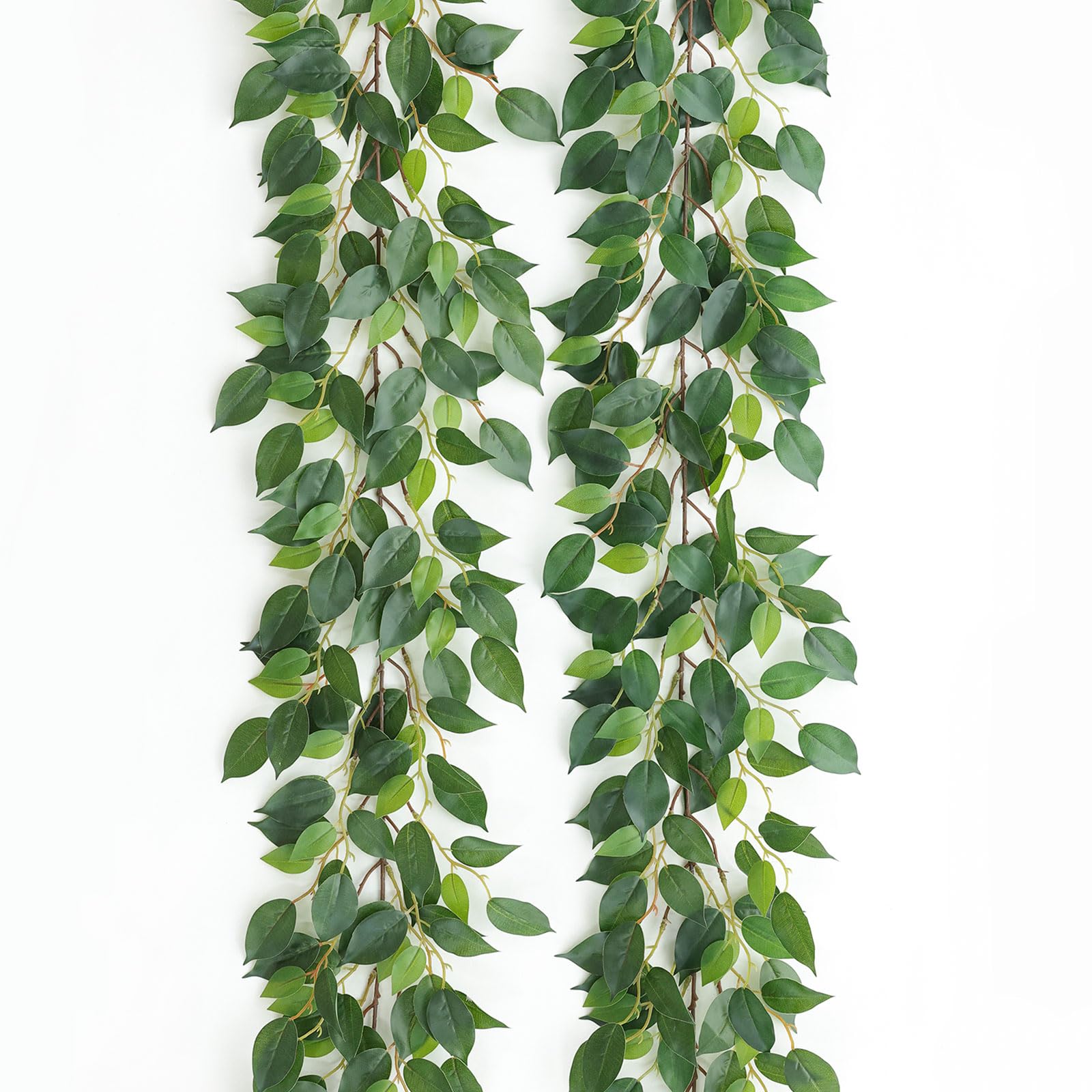 Photo 1 of Mizii 2 Strands Artificial Vines Ficus Garland 78" Fake Vine with Silk Green Leaves Faux Hanging Plants Greenery Decorations for Bedroom Table Centerpieces Wall Party Wedding Room Decor (Ficus)