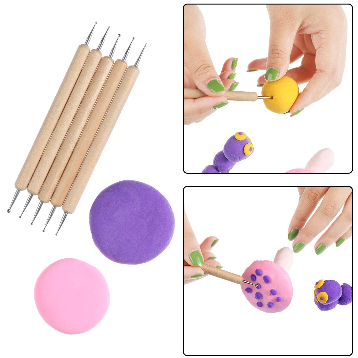 20 Pieces Snip Tip Applicator Tips for E6000 Craft Glue 3.7 oz Tubes, 5 Pieces Wooden Ball Stylus Dotting Tools Kit for Rock Painting Pottery Clay Modeling Embossing Art